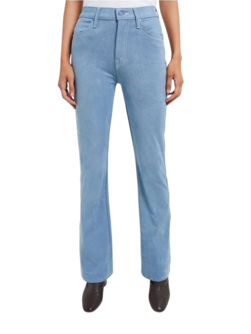 MOTHER The Desperado Faux Suede Bootcut High Rise Stretch Blue Hoo Wash 27 NWT